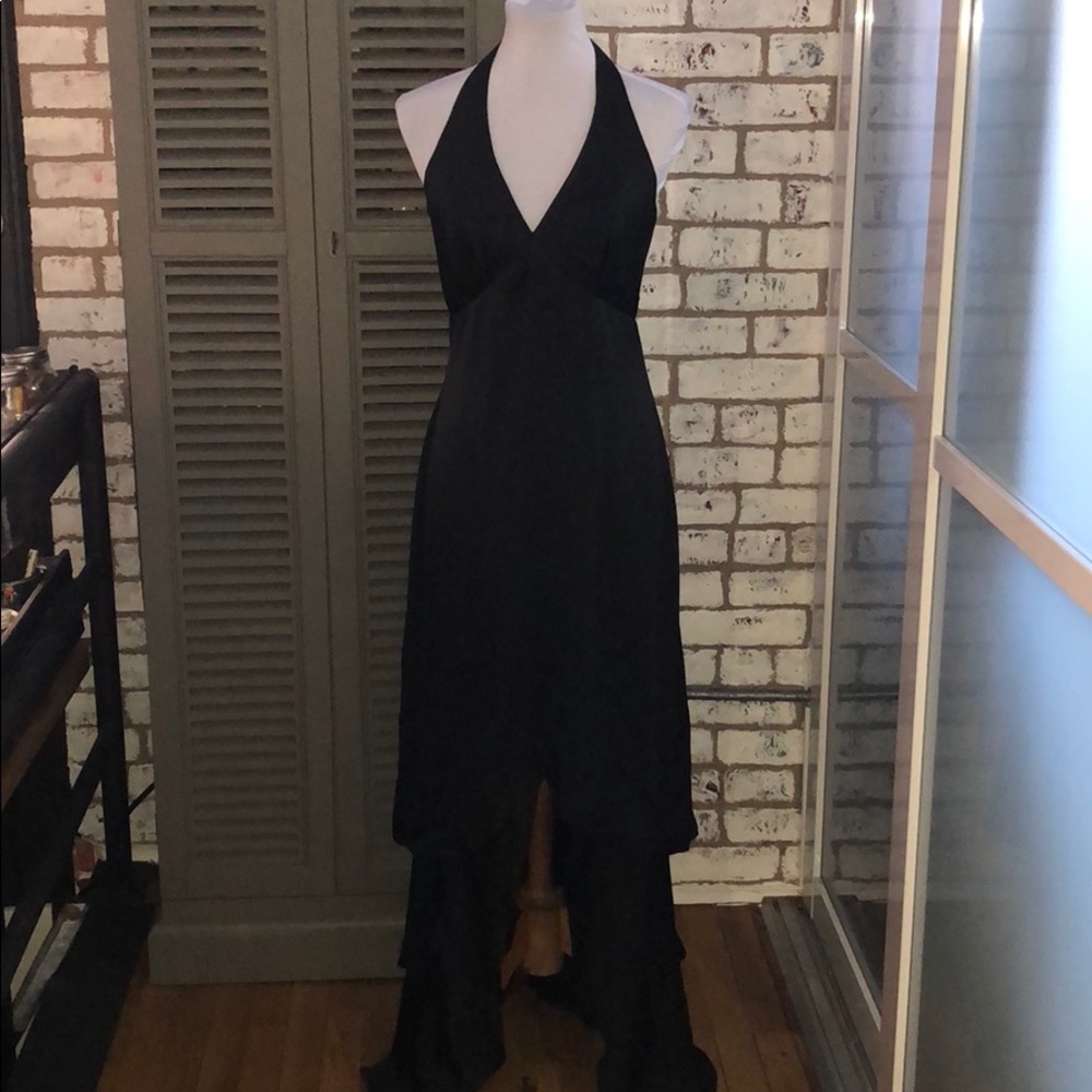 Elegant long halter dress with train & front slit
